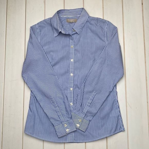 Blue & White Striped Button Down Cotton Shirt - Picture 4 of 10